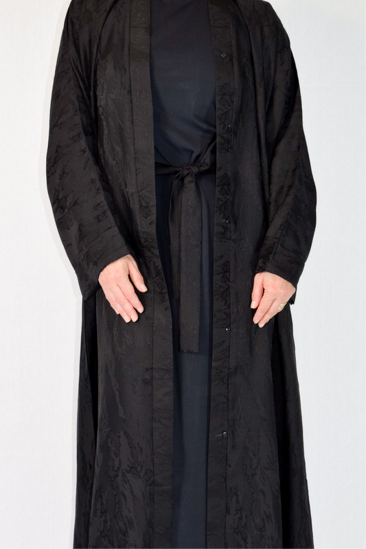 Open Jacquard Abaya in Black