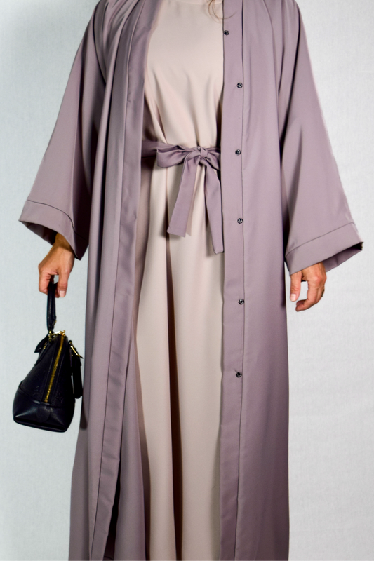 Open Nida Abaya in Lilac Grey