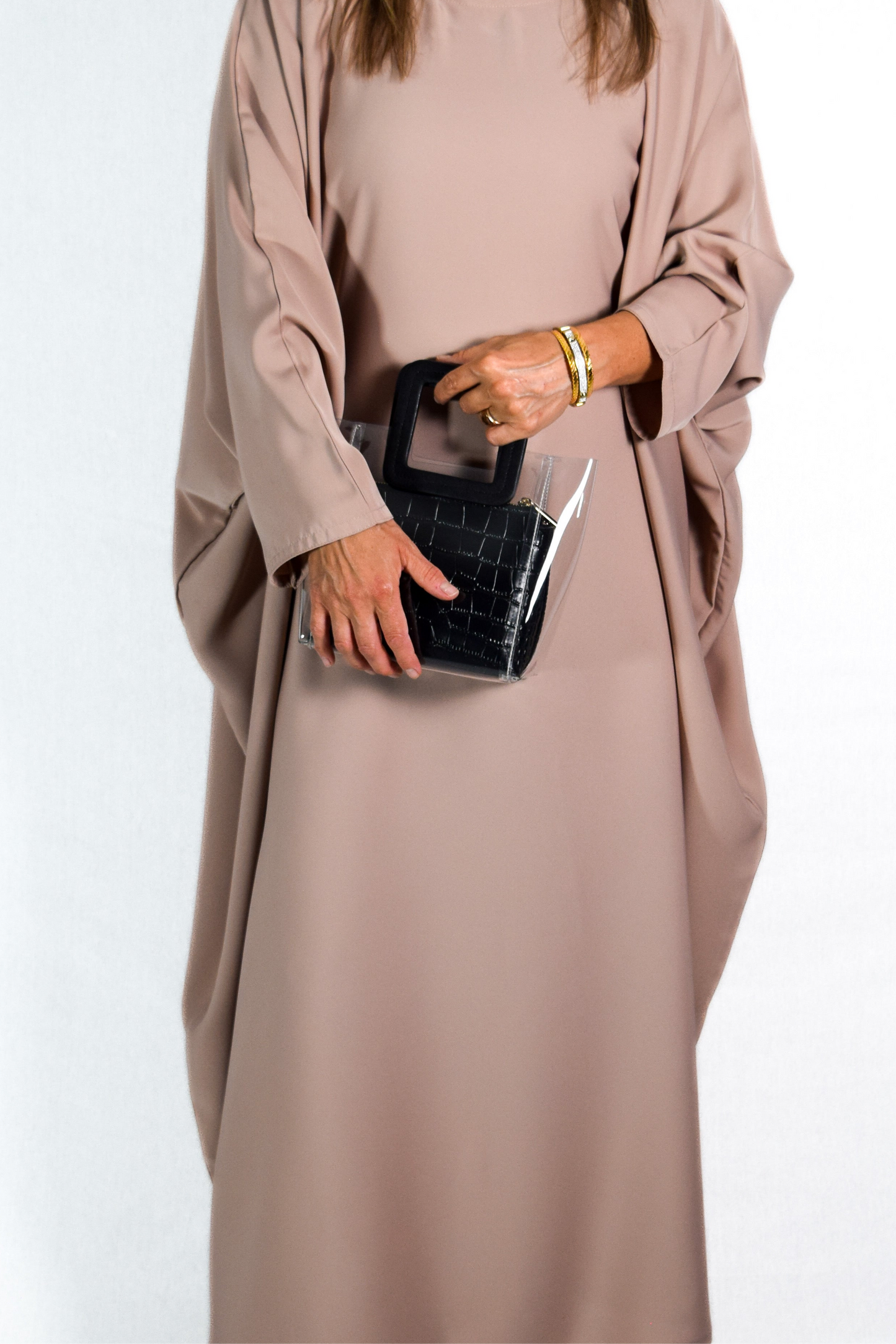 Butterfly Nida Abaya in Pink Beige